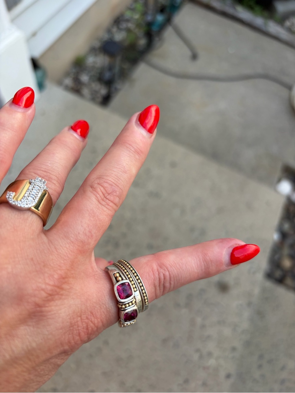 Two-Tone Rhodolite Garnet Trio Stacking Rings Lagos - Picture 8 of 10